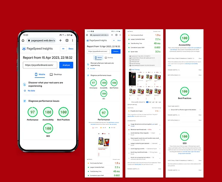 Mobile and destop performance score - Core Web Vitals