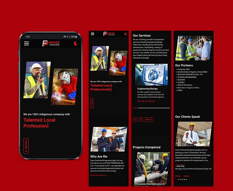 Website home page user interface (UI) with dark mode enabled