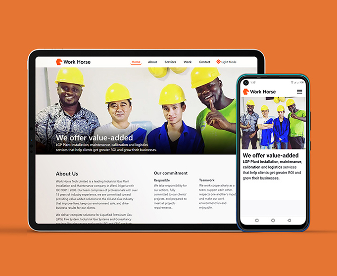 Mobile-friendly, fast and installable web app by Simtech Creative for Work Horse Tech Ltd - Warri, Nigeria